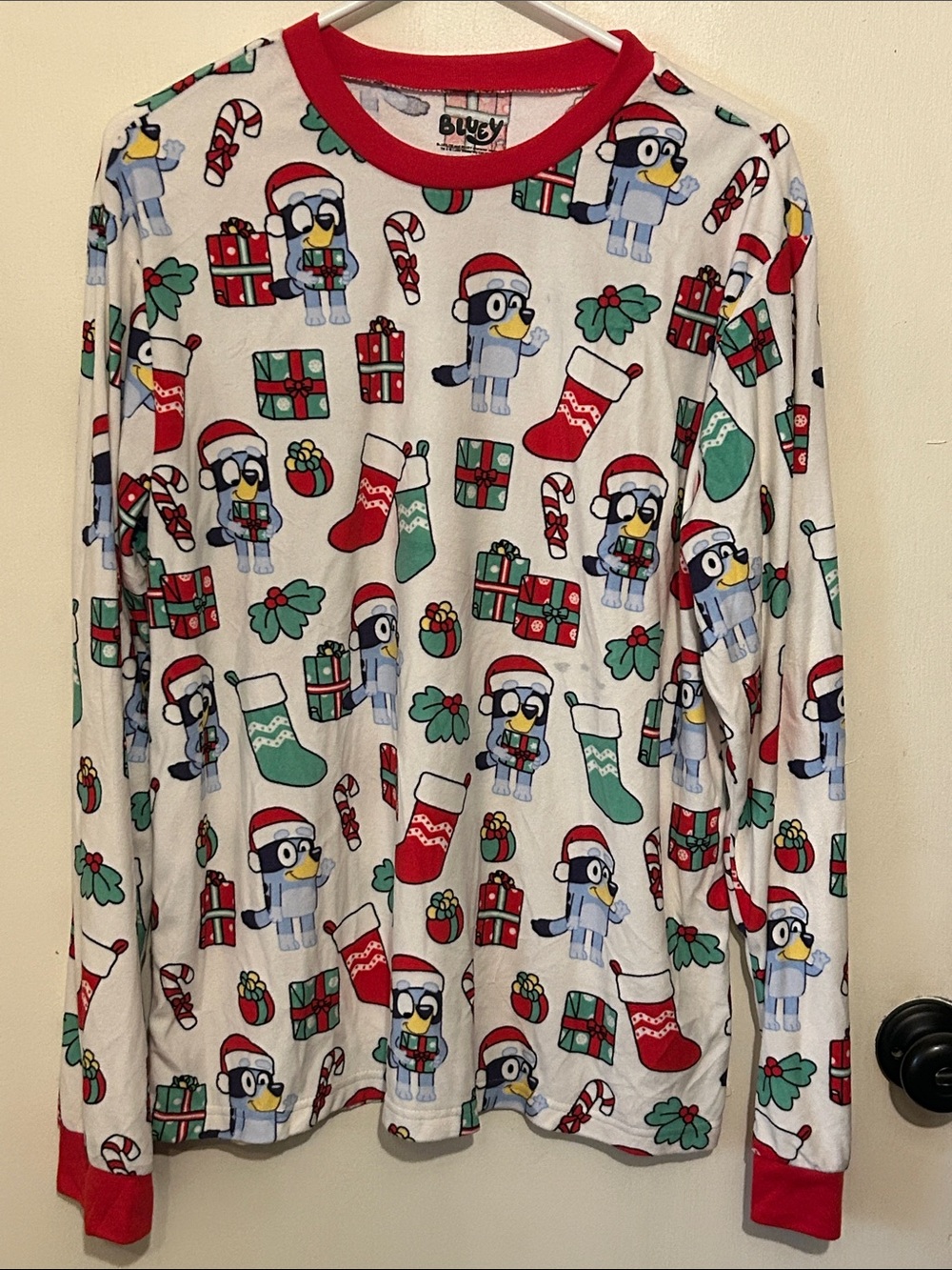 Bluey Sleep Top and Bottom with Bright Red Trim - PJ Set